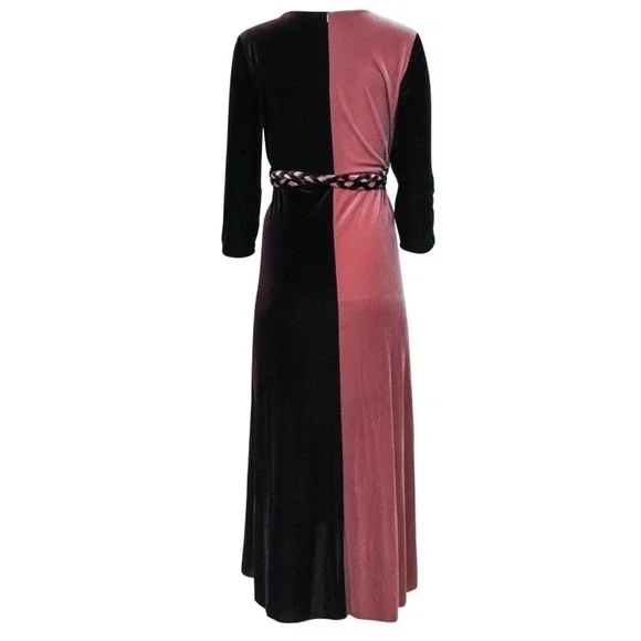 MISA Los Angeles Dress Paloma Burgundy Blush Velvet Wrap Dress Braided Event NWT - Picture 10 of 11